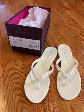 Tory Burch White Studded Jelly Flip Sandals